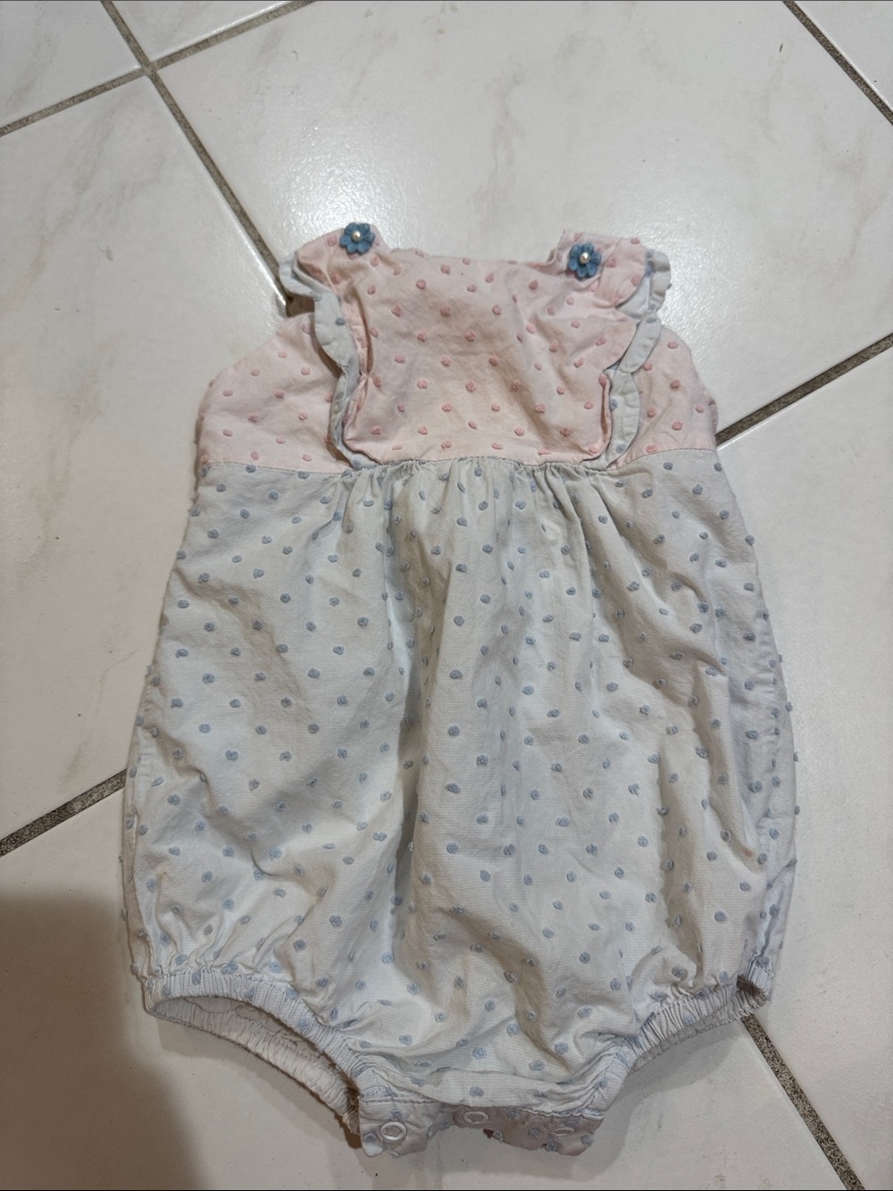 Baby Girls Pink and Light Blue Polka Dot Bubble Romper